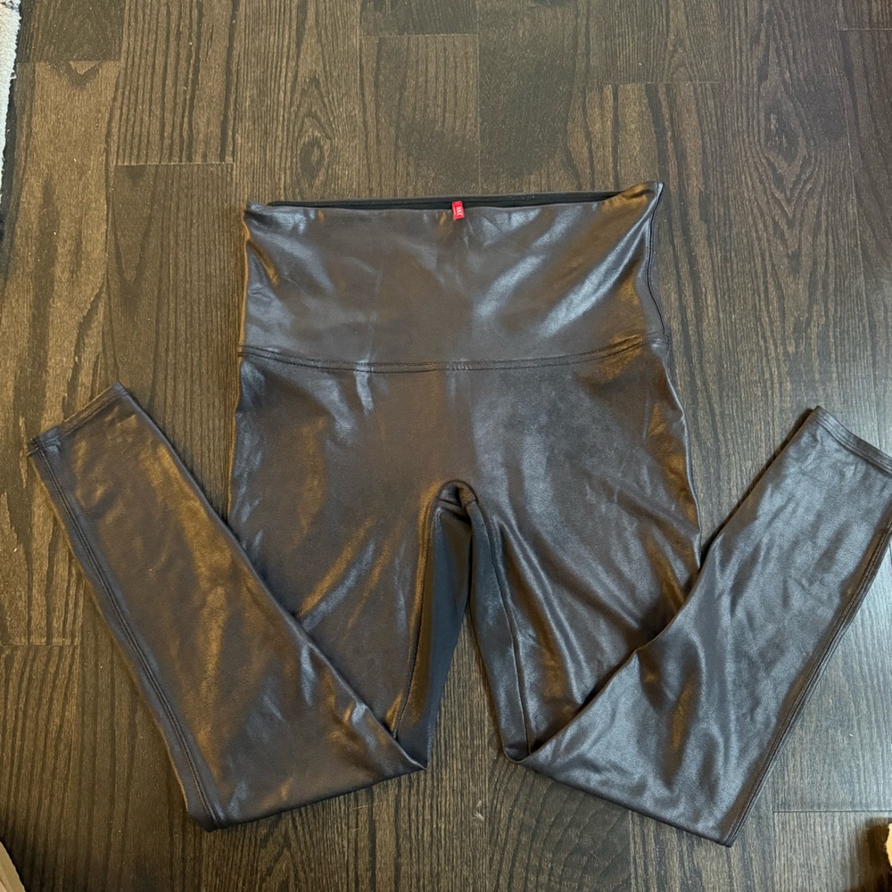 SPANX Black Shimmery Faux Leather Leggings